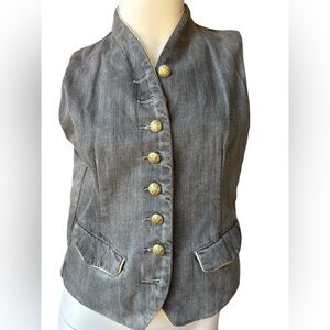 Denim & Supply faded grey denim vest w/ gold eagle buttons S